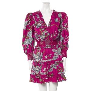 Floral V-Neck Smocked Mini Dress in Magenta